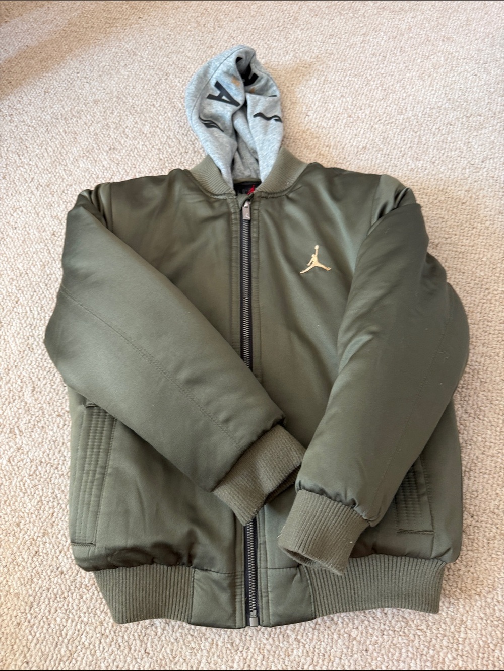 Jordan Olive Green Bomber Jacket with Gold Jumpman